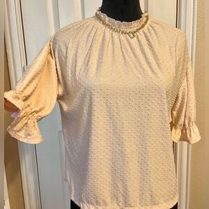 Madewell Prenium Brand Ruffle Short Sleeve Peachy Vanilla Top Size X-Small NWOT
